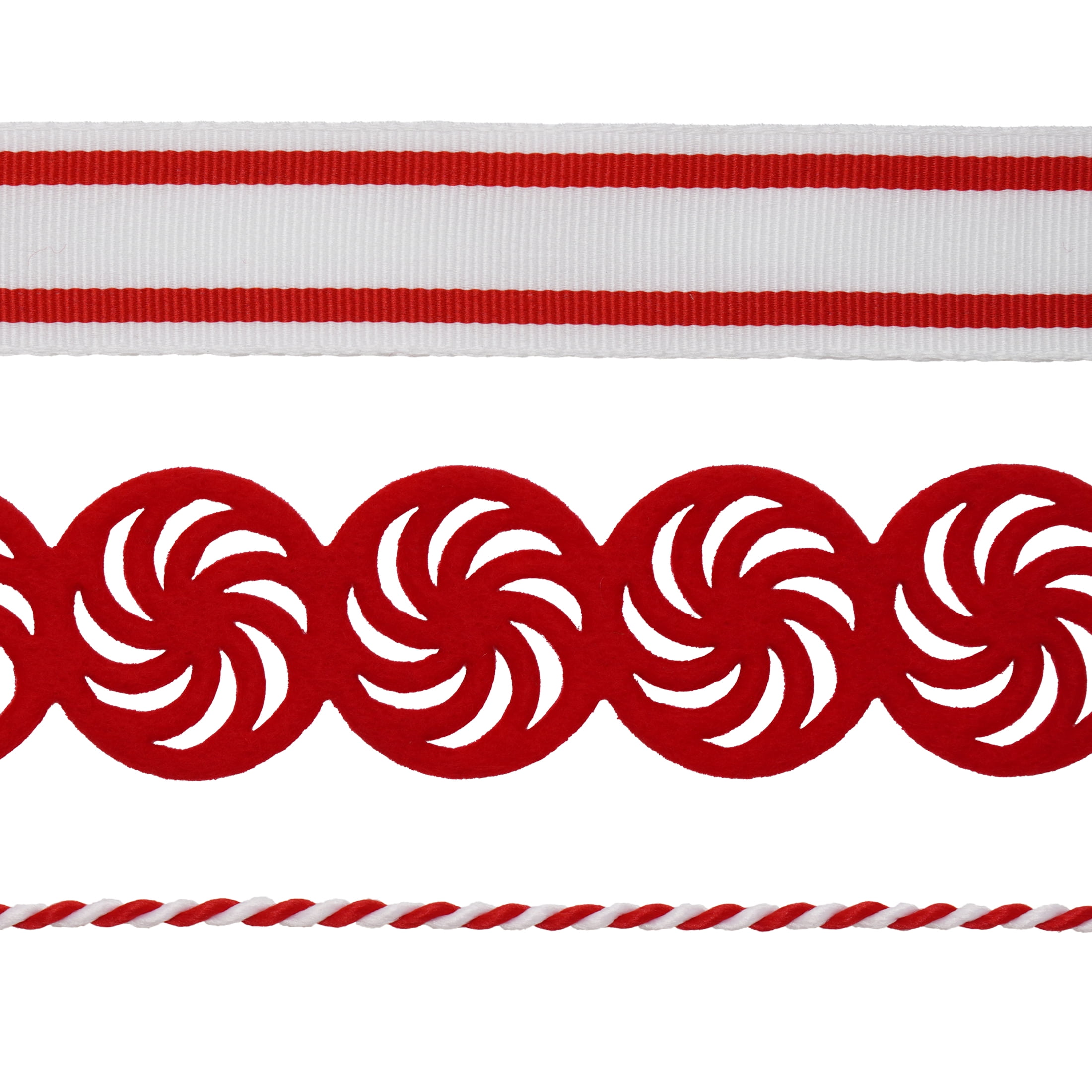 Red and White Peppermint Candy Christmas Ribbon, 18', 3 Pack, by Holiday Time