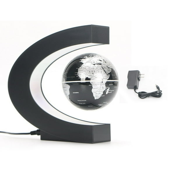 Magnetic Levitation Globe C Shaped 3 Inch Black Frosted LED Magnetic Levitation Globe Office Desk Decoration GiftUS Plug