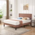 thumbnail image 3 of VECELO Queen Size Platform Bed Frame, Modern Upholstered Bed Frame with Adjustable Height & Nailhead Trim Headboard, No Box Spring Needed, Easy Assembly, Coffee, 3 of 11
