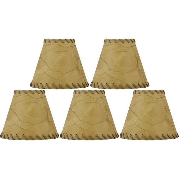 Chandelier Lamp Shades 6-inch, Hardback, Faux Leather, Laced Trim, Clip on (Set of 5)