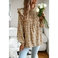 thumbnail image 5 of Floral Print Ruffle Shirred Neck Long Sleeve Blouse for Women Beige Small, 5 of 5
