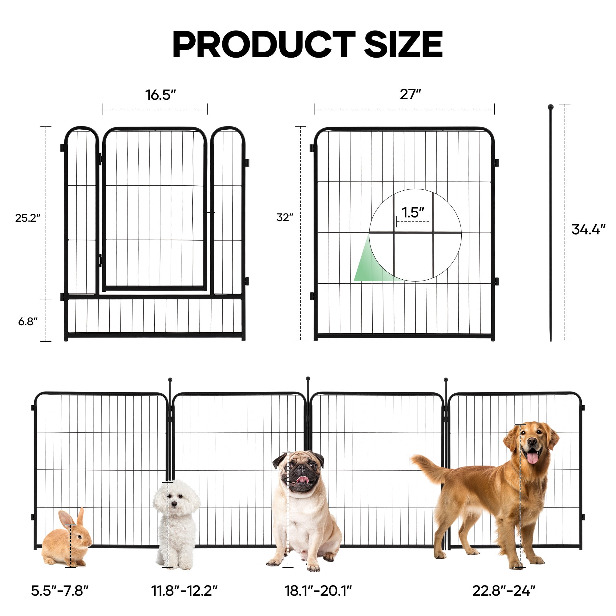 Naipo Dog Playpen for Large Dogs, 32in 16 Panels Portable Dog Fence, Outdoor Playyard for Dog/Puppy, Portable, Black
