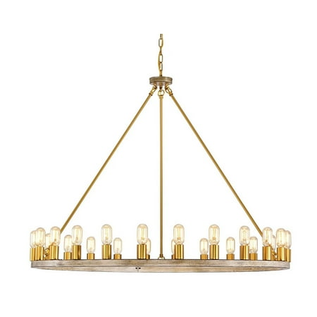 

24-light Wagon Wheel Chandelier - 48-inch - Wood Reproduction and Gold