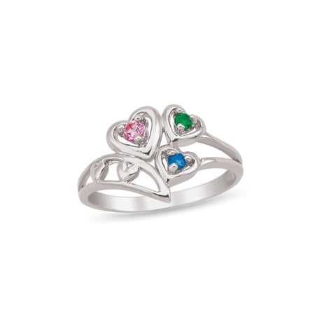 Personalized Triple Hearts Birthstone Daughter's Ring in Sterling Silver by Jewlster
