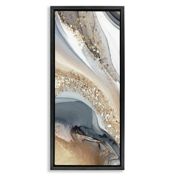 Stupell Industries Glam & Grey Waves Abstract Painting Black Floater Framed Canvas Art Print Wall Art, 11 x 25