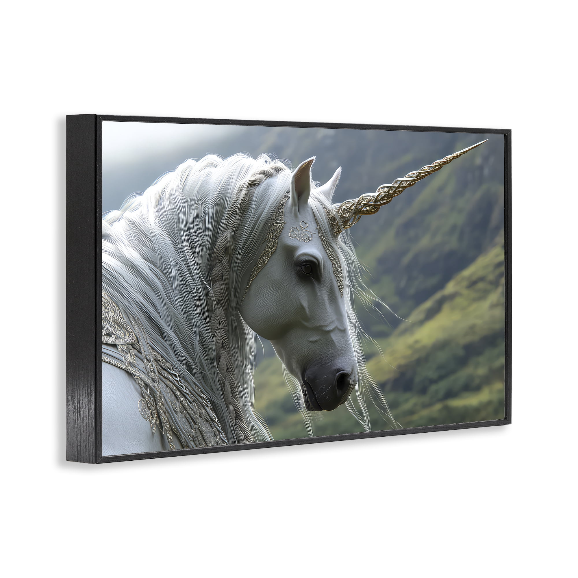 Stupell Industries Celtic Unicorn Braided Mane Black Framed Giclee Art, design by The Wands Want