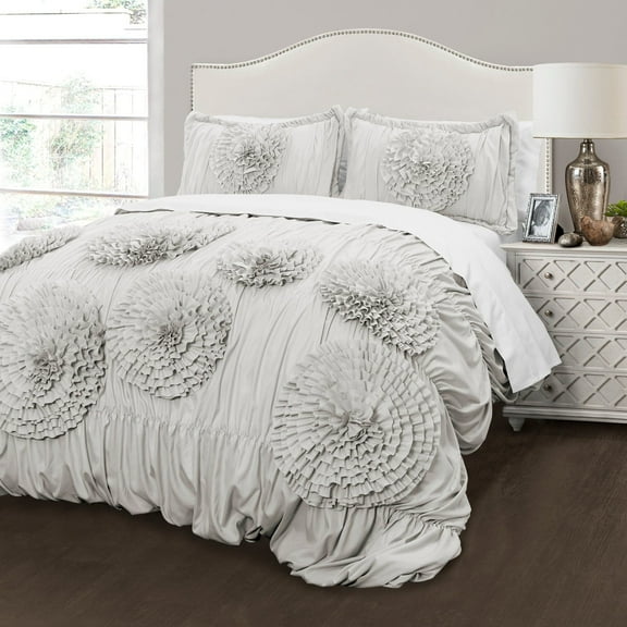 Lush Decor Serena Comforter Light Gray 3Pc Set Full/Queen