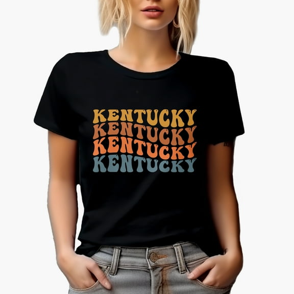 Kentucky, US State Themed, Groovy Retro Wavy Text Merch Gift, Black T-Shirt, Small