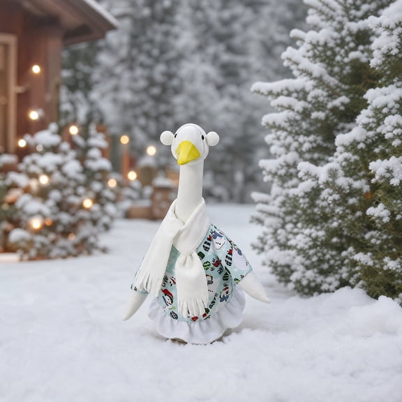 SUORE Christmas Goose Outfit, Goose Clothes for 23" High Cement or Plastic Goose Lawn Clothing, Porch Garden Costume for Yard Outdoor Patio Statue Xmas Winter Holiday Decor