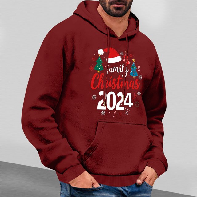 Fiudx Sudadera Capuchino y Estampado Navideño para Hombre, Ligera, Deportiva, con Cuello Curvo, Ideal para Gimnasio y Ciclismo, Estilo de Vida Activo, Transpirable.