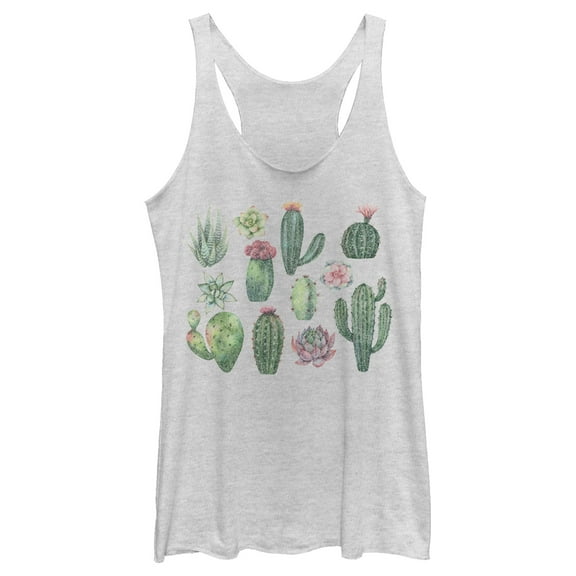 Women's Lost Gods Colorful Succulents Racerback Tank Top White Heather 2X Large