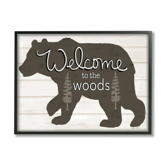 Stupell Welcome To The Woods Cabin Sign Animals & Insects Painting Black Framed Art Print Wall Art
