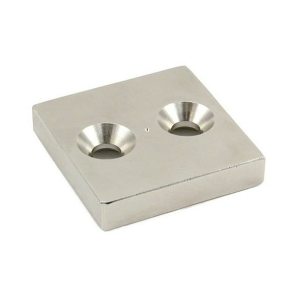 N42 Neodymium Countersunk Rectangular Magnet - 50mm x 50mm x 10mm thick x 8.5mm Hole - 110.25lbs Pull (Pack of 1)