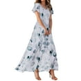 thumbnail image 2 of Mingw Beach Vacation Clothes for Women Women's Summer Puff Sleeve Floral Split Maxi Dress Flowy A Line Casual Beach Long Dresses 2025, 2 of 6