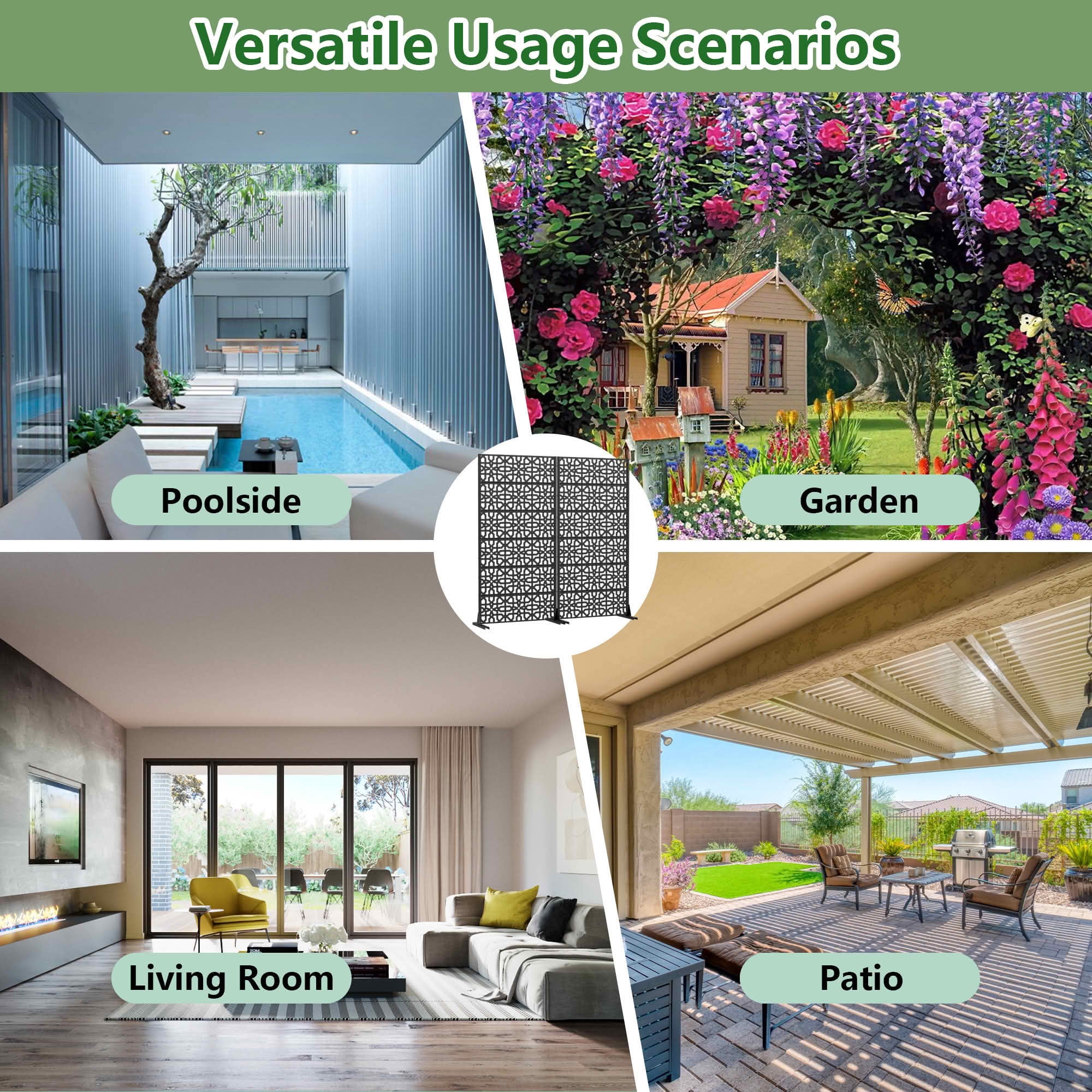 MAYEERTY 72x35x16 Inch Black Perilla Rectangular Galvanized Steel Privacy Screen, 6 Piece Double Sided Set for Outdoor Garden