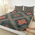 thumbnail image 3 of jejeloiu Green Orange Rhombus Queen Sheet Sets,Boho Exotic Geometric Flat Sheet,Rustic Aztec Triangle Queen Fitted Sheet For Adults,Super Cozy Room Decor,4 Pieces, 3 of 7