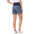 thumbnail image 3 of INSPIRE CHIC Women's Summer Lounge Workout Roll Hem with Pockets Maternity Pregnancy Denim Shorts Dark Blue S, 3 of 6