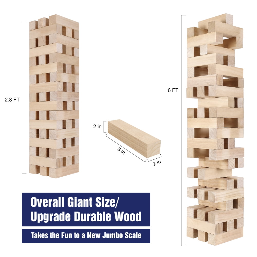 Fugocen Giant Jumbling Tower Party Game Wood Blocks with Carry Bag for Kids and Adults Stack to Over 6FT 51 Pcs