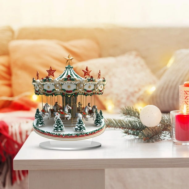 Adorno navideño acrílico de pie | Diseño multicolor de árbol de Navidad y carrusel | Decoración ligera de escritorio | Regalo navideño para la repisa de la oficina en casa