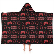 Red Controllers Games Icons Black Pattern Hooded Bath Towel，50"x30" for Ages 3 To 12 Kids, Quick Dry Lightweight Soft Microfiber Hood Beach Towel Cover Up for Kids