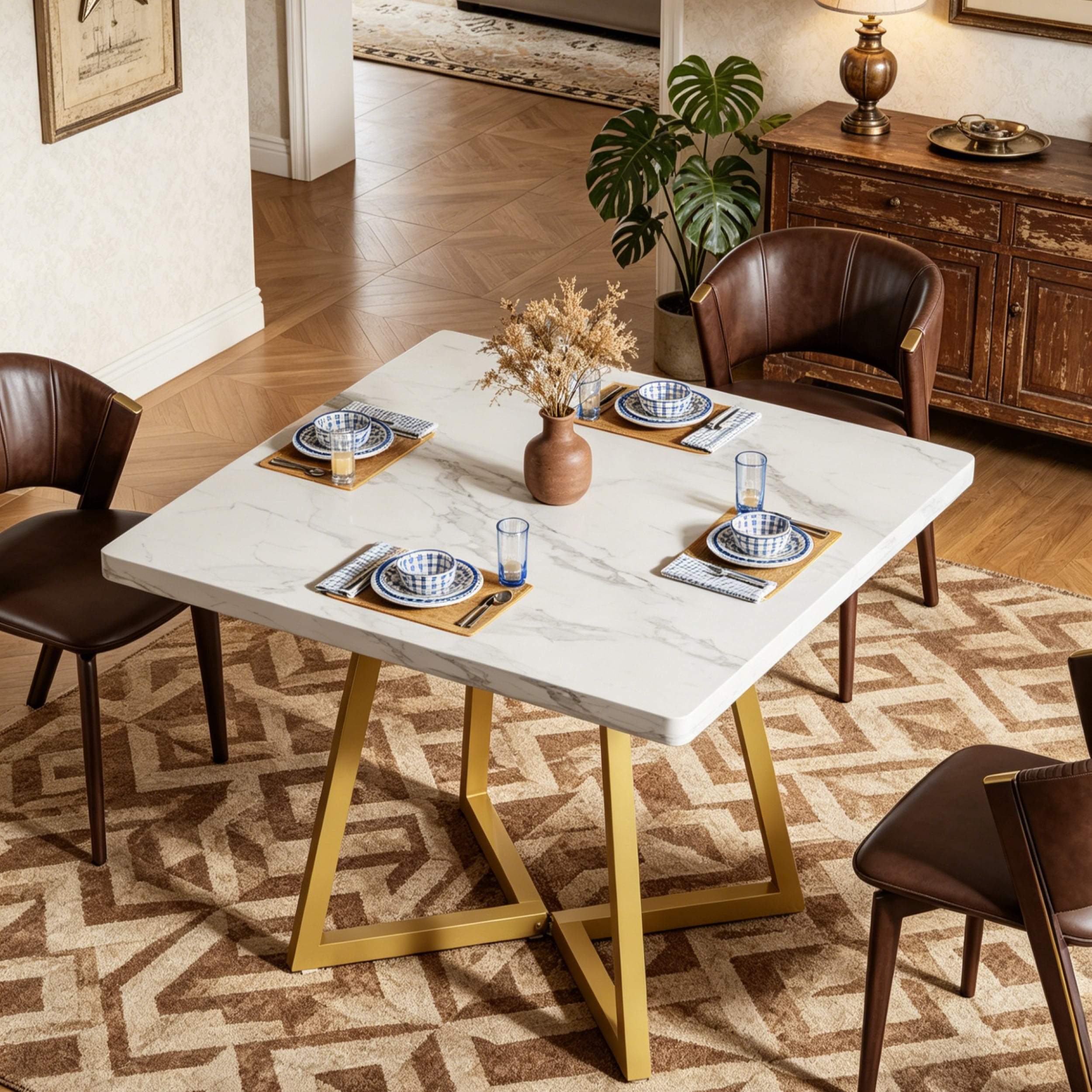 Fnova 31.5" Square Dining Table, Small Kitchen Dinner Table, 2-4 Person Industrial Dining Table, Square Kitchen Table for Dining Room Farmhouse Home Decor Furniture