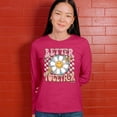 thumbnail image 4 of Better Together Women's Long Sleeve T-shirt Vintage Retro Boho Style 70s Floral Vibe Hippie Peace Love Friendship Bohemian, 4 of 7