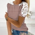 thumbnail image 2 of Camisas de Manga Corta para las Mujeres Impresión Cuello Redondo Suéter Encaje Camisa, Blusa de Verano Casual para las Mujeres, 2 of 5