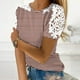 thumbnail image 4 of Camisas de Manga Corta para las Mujeres Impresión Cuello Redondo Suéter Encaje Camisa, Blusa de Verano Casual para las Mujeres, 4 of 5