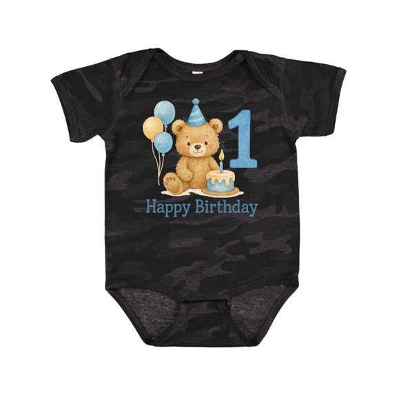 Inktastic 1st Birthday Bear with Cake and Balloons Boys or Girls Baby Bodysuit