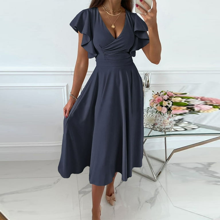 deep v neck short sleeve dress Dark Teal Floral Deep V-Neck Short Sleeve Front Slit Maxi Dress PinkBlush