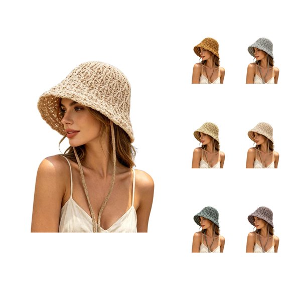 Crochet Knit Sun Hats for Women Foldable Packable Bucket Hat Summer Beach Hat