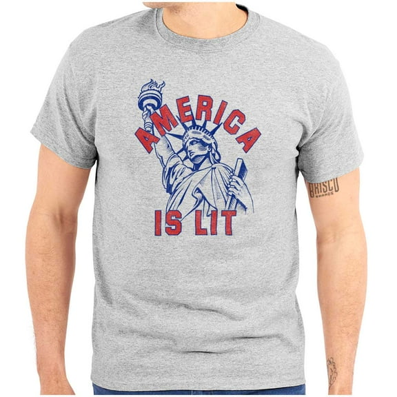 Statue of Liberty America is Lit Joke Men's Graphic T Shirt Tees Brisco Brands S