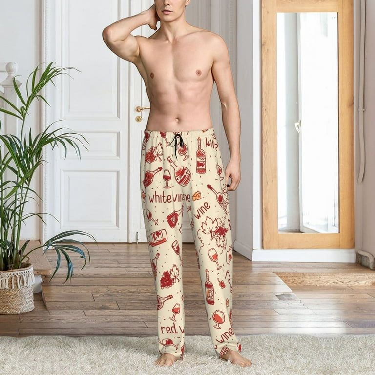 Tebeau Red Wine Print Men s Pajama Pant Men s Sleep Pajama Lounge Pant Sleep Pajama Pant Small