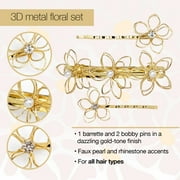 Scunci x Kelsey Anderson Crystal-Embellished Flower Bobby Pins & Barrette, Gold Tone, 3 Count