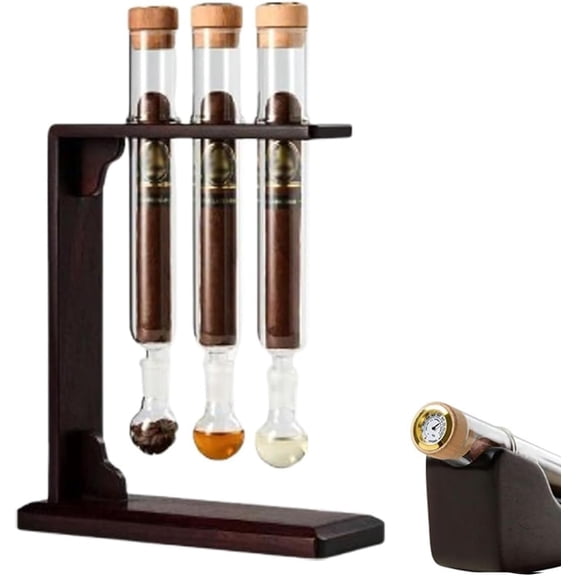 Cigar Flavor Injector Humidifier Cigar Test Tube Humidor Rack Cigar Infuser Glass Tube Kit Humidor with Caps Hygrometer with Straight Pipe, Ball Base & Wooden Plug for Cigar Enthusiasts (A)