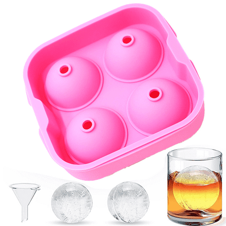 

Silicone Ice Tray & Mold Combo - Jumble Big Cubes Sphere Ice Balls - Slow Melting Craft Ice Maker for Whiskey Cocktails & Juices Pink