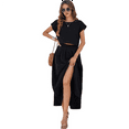 thumbnail image 2 of Conjunto de Falda de Verano para Mujer, 2 Piezas, Top de Corta, Cintura Elástica, Vestido con Bolsillos, Negro, Talla M, 2 of 9