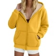 thumbnail image 2 of Women's Fashion Casual Solid Color Sweatshirt Loose Zipper Cardigan Long Sleeve Hooded Jacket for Fall and Winter Casual Wear,Yellow,XL, 2 of 5
