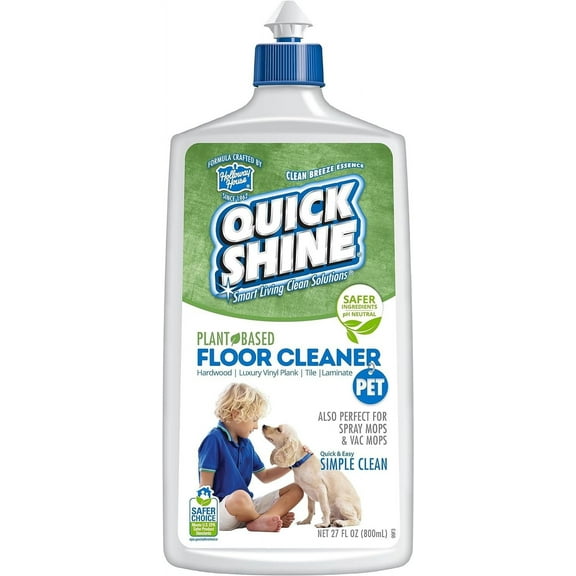 Quick Shine Plant Based Pet Floor Cleaner 27 oz Ready to Use, Removes Dirt, Streak Free, No Rinse Hardwood, Laminate, Luxury Vinyl Plank LVT, & Tile Safer for Kids, Pets & Our Environment