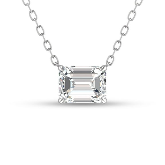 SZUL Women's Lab Grown 1 Carat Floating Emerald Diamond Solitaire Pendant in 14K White Gold