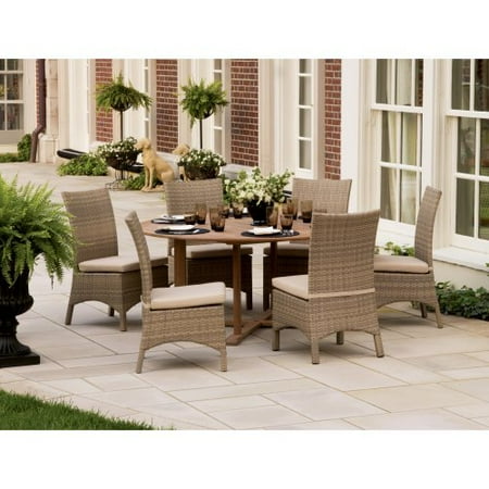 Oxford Garden 67 in. Round Patio Dining Set with Torbay Side Chairs - Seats 6