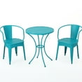 thumbnail image 2 of 3 Piece Kd Metal Bistro , Teal, Water-, 30" H Table, 20" W Chairs, Powder Coated Iron Teal Coated, Long-lasting, 18" Seat Chairs, 2 of 7