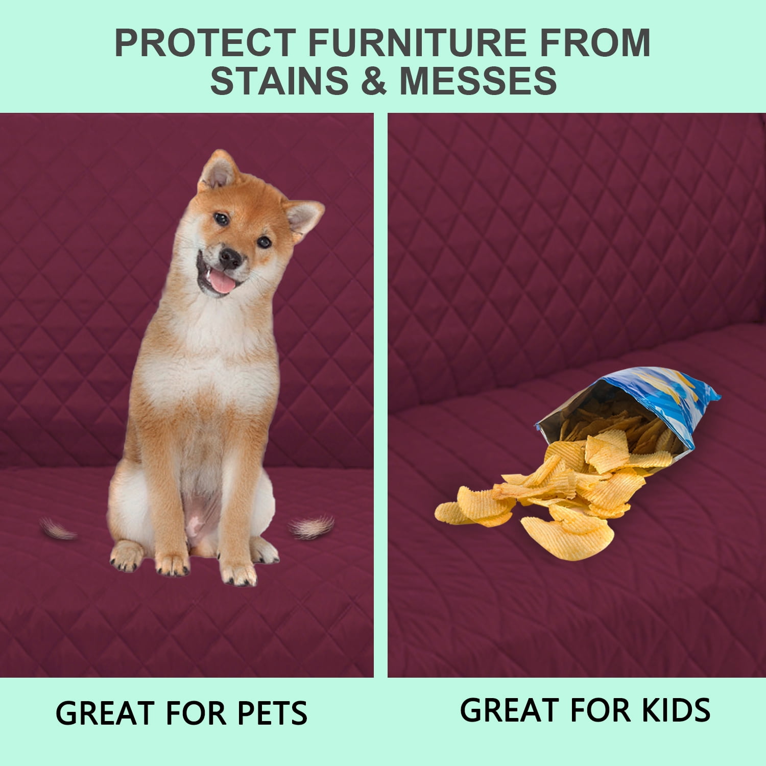 LUXSHARE HOME Reversible Loveseat Cover for Pet Friendly Machine Washable Water Repellent Furniture Protector with Elastic Straps & Foam Rods, 2-Seat Size, Burgundy/Tan