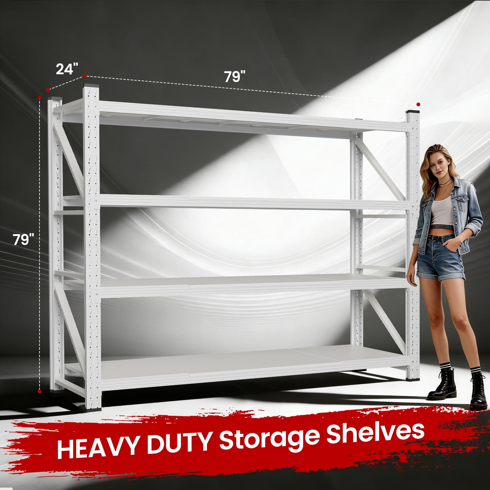 AUHUP 4-Tier Garage Storage Shelves 7000LBS Heavy Duty Metal Shelving 79" W Shelving Unit for Warehouse,Basement Industrial,Commercial Utility Rack Shelf, White, 79"H x 79"W x 24"D