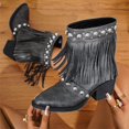 thumbnail image 4 of Willtoo Women's Tassel Cowboy Cowgirl Boots with Studded Dress Ankle Booties Fringe Chunky Heel Western Boots Gray, 4 of 6