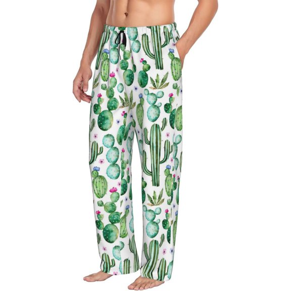 Picia Cactus Plants1 Mens Soft Woven Cotton Elastic Waistband Sleep Pajama Pant Lounge Sleep Pant With Pockets And Drawstring-Small