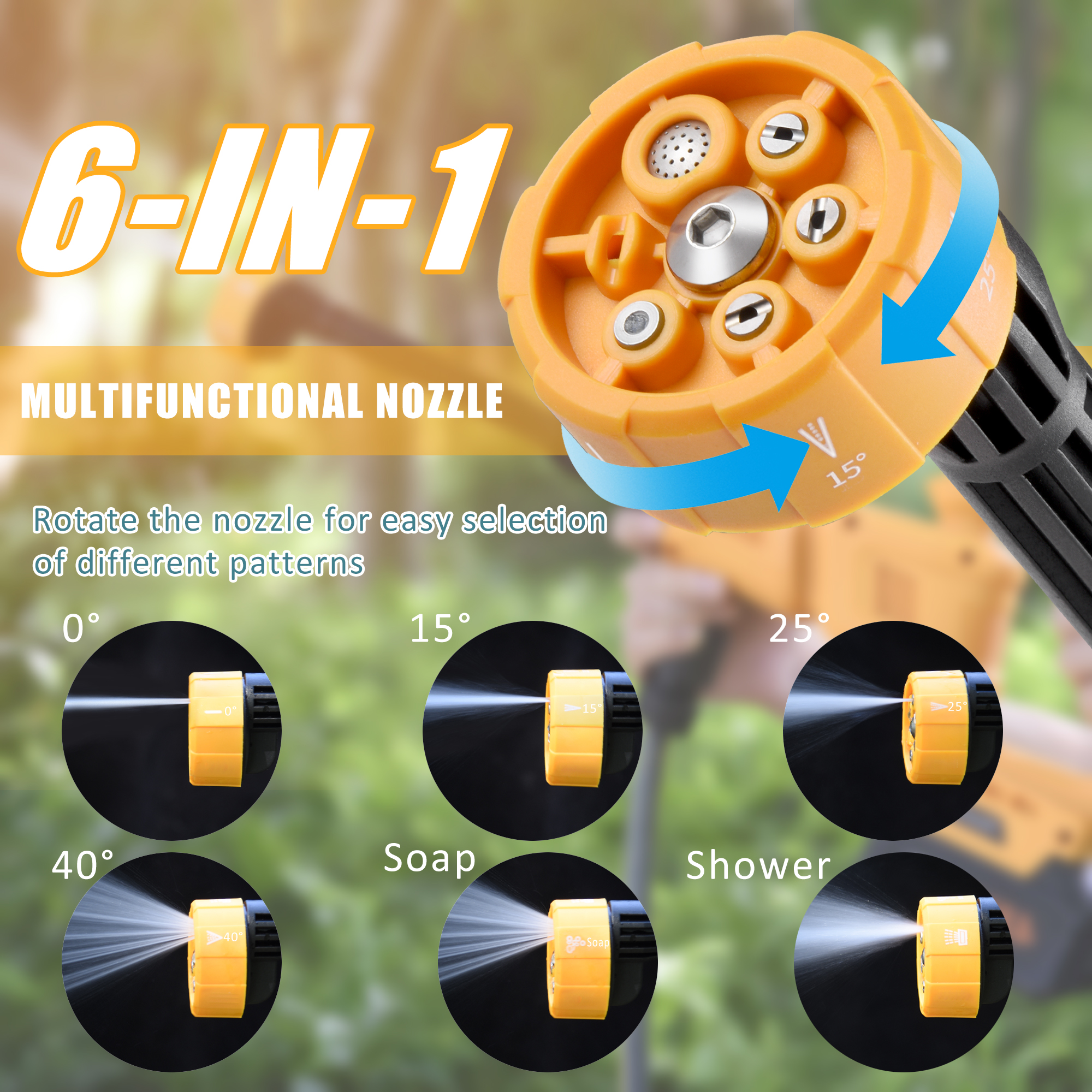 OIEXI Cordless Pressure Washer,652PSI Portable Power Washer with 2 Batteries,3-Speed Touchscreen Adjustable Battery Pressure Washer with 6-in-1 Nozzle,Great for Cleaning Windows,Patio,Cars(Yellow)