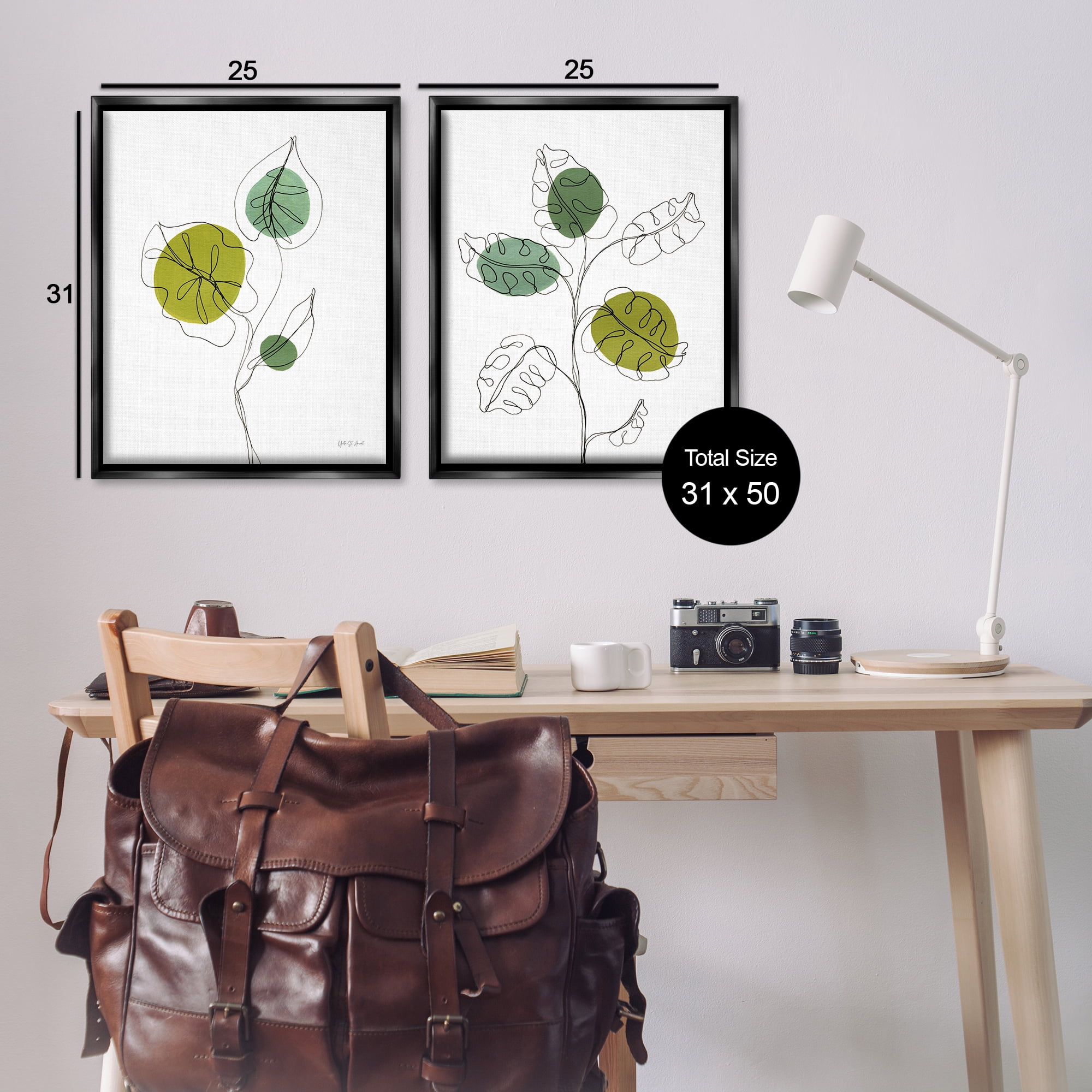 Stupell Industries Minimalist Line Monstera Plants Plants & Flowers Painting Black Floater Framed Canvas Art Print Wall Art, 31 x 25, Set of 2