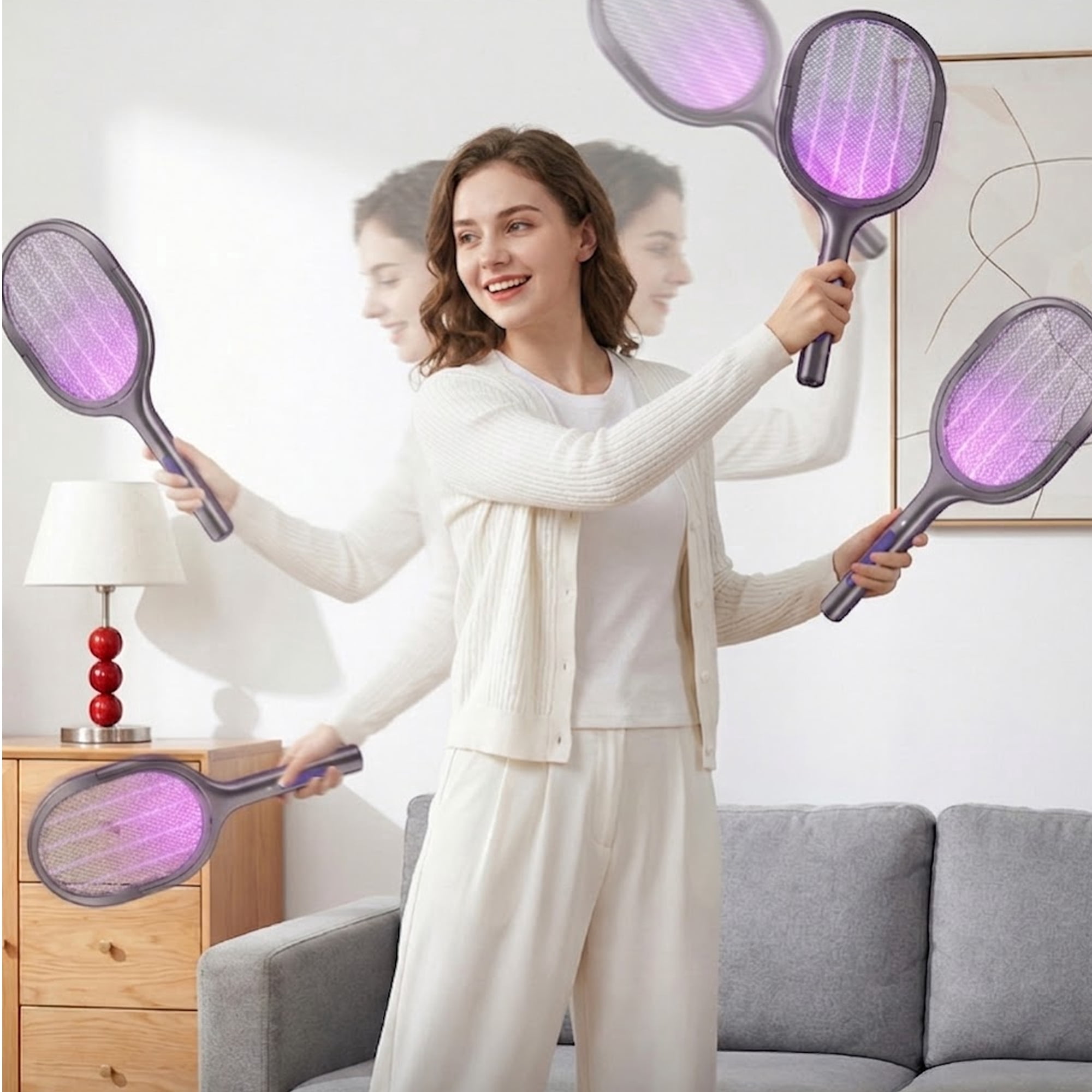 Retractable Electric Mosquito Swatter,USB Rechargeable Fly Zapper Swatter with Lamp,Handheld Bug Zapper Racket for Home,Bedroom,Garden and Camping