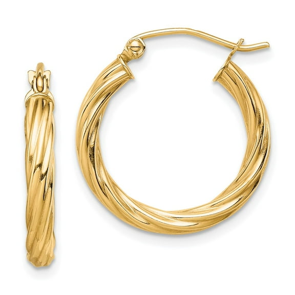 Primal Gold 10 Karat Yellow Gold Polished 3mm Twisted Hoop Earrings